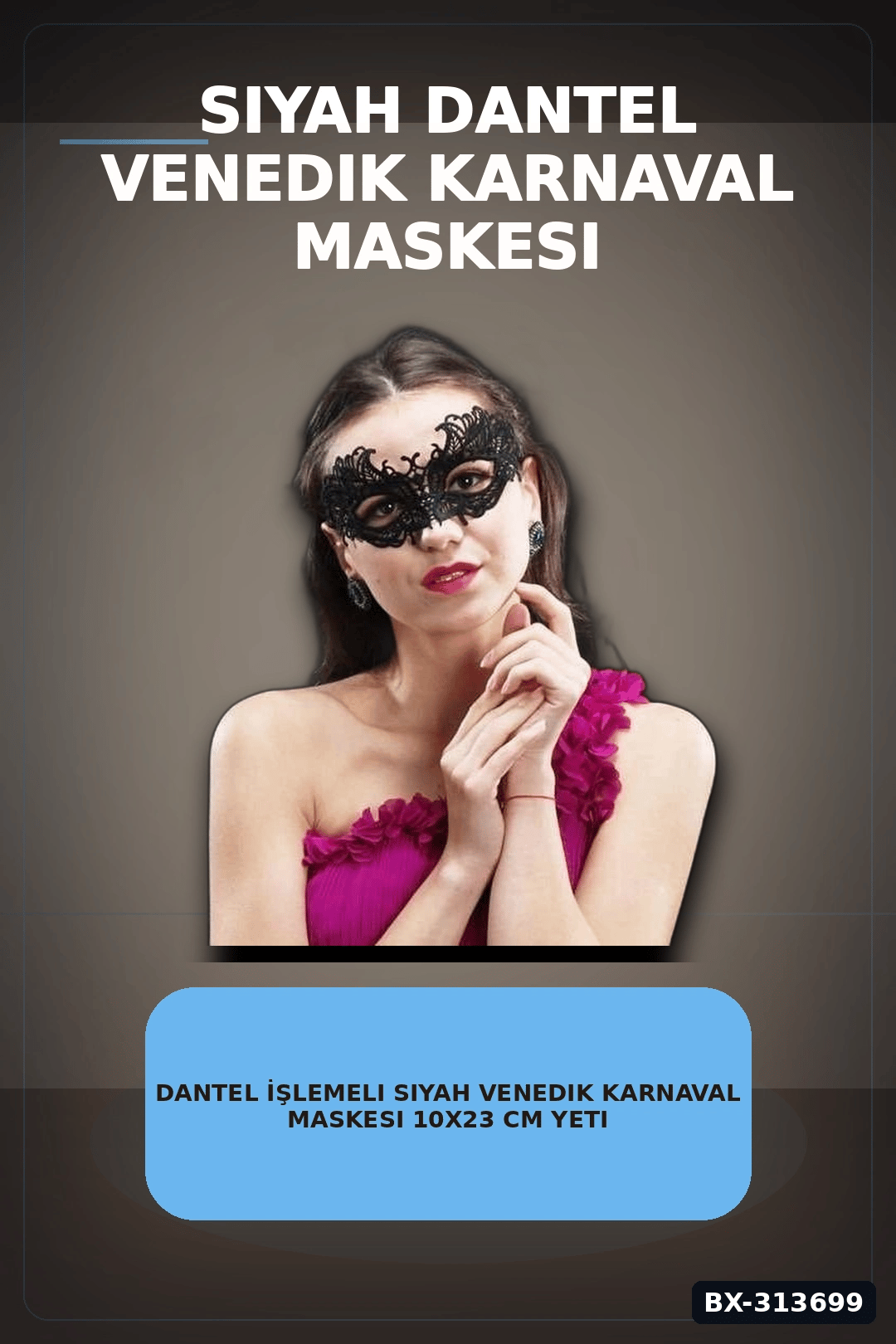 Dantel İşlemeli Siyah Venedik Karnaval Maskesi 10x23 Cm Yetişkin Balo Aksesuarı BX-313699