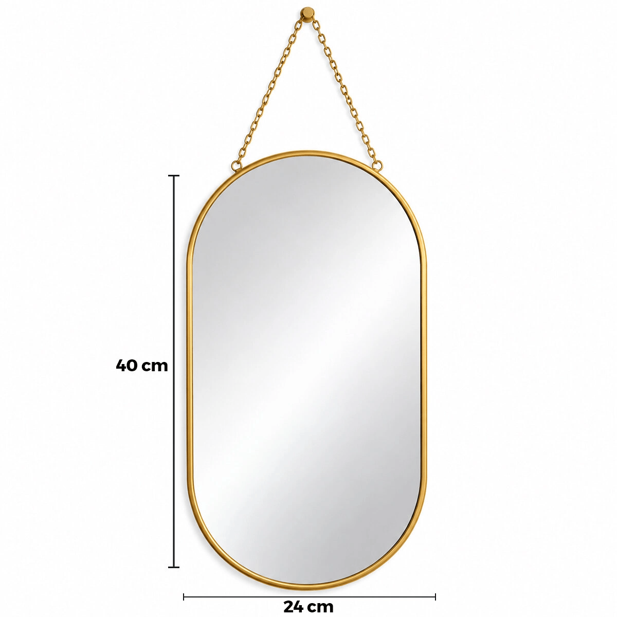 Dekoratif Duvar Aynası - Gold Metal Çerçeveli - İp Askılı - 24x40 cm