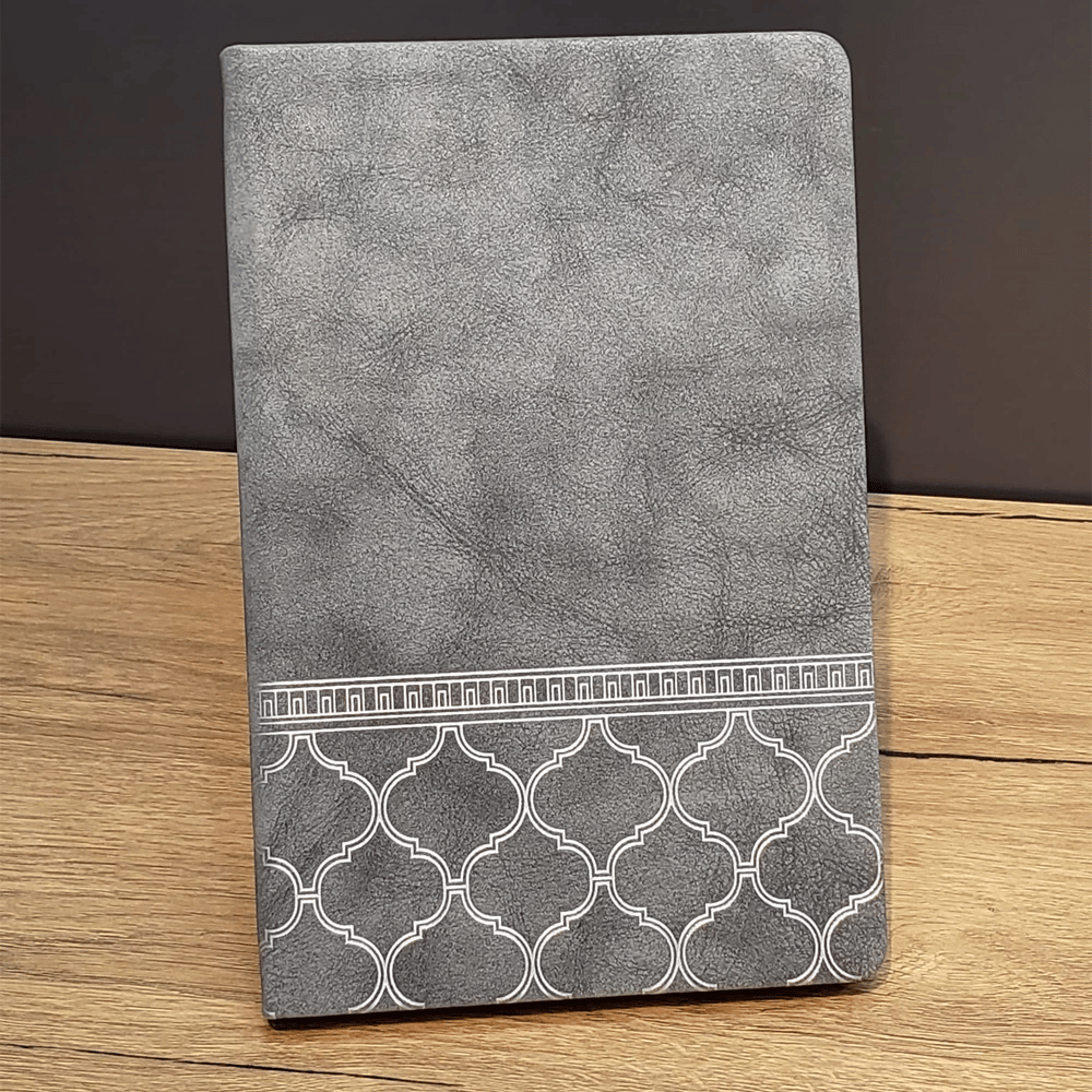Desenli Gri Renk Deri Defter