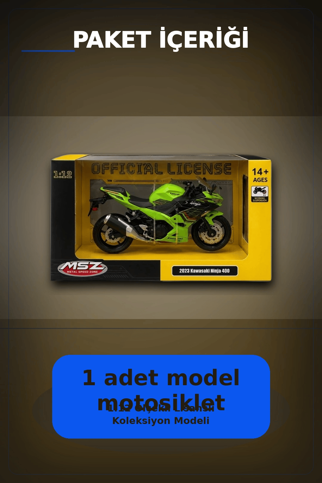 Detaylı 1/12 2023 Kawasaki Ninja 400 Motosiklet - Koleksiyonluk Tekli Paket BX-313415