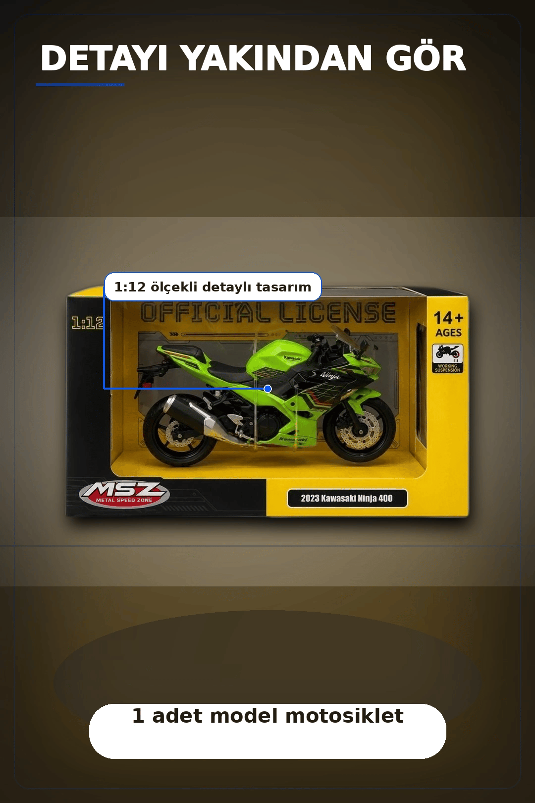 Detaylı 1/12 2023 Kawasaki Ninja 400 Motosiklet - Koleksiyonluk Tekli Paket BX-313415