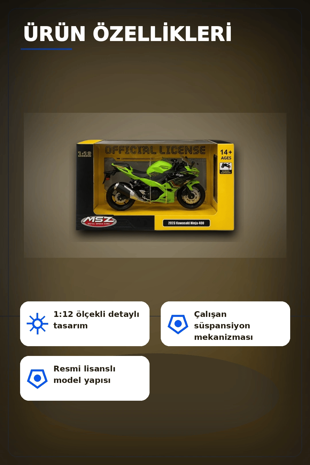 Detaylı 1/12 2023 Kawasaki Ninja 400 Motosiklet - Koleksiyonluk Tekli Paket BX-313415