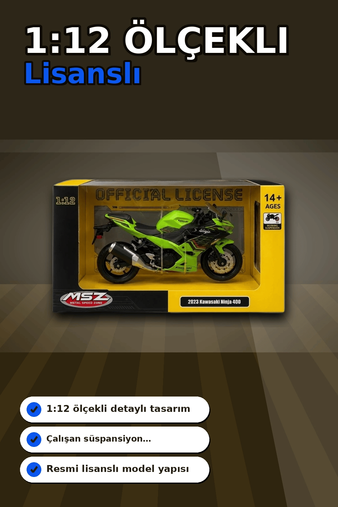 Detaylı 1/12 2023 Kawasaki Ninja 400 Motosiklet - Koleksiyonluk Tekli Paket BX-313415
