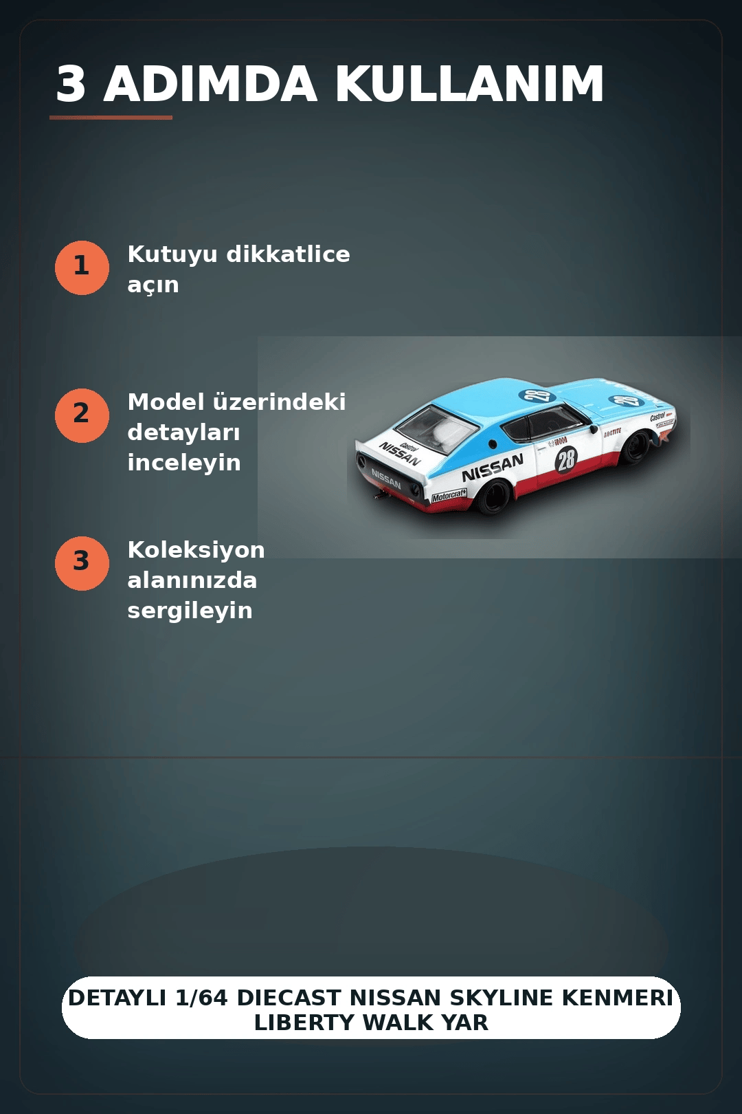 Detaylı 1/64 Diecast Nissan Skyline Kenmeri Liberty Walk Yarış Arabası Modeli BX-313382