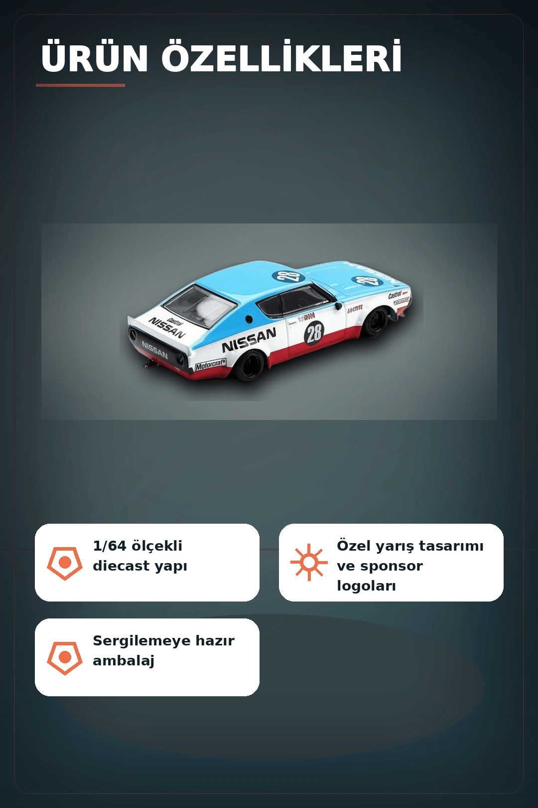 Detaylı 1/64 Diecast Nissan Skyline Kenmeri Liberty Walk Yarış Arabası Modeli BX-313382