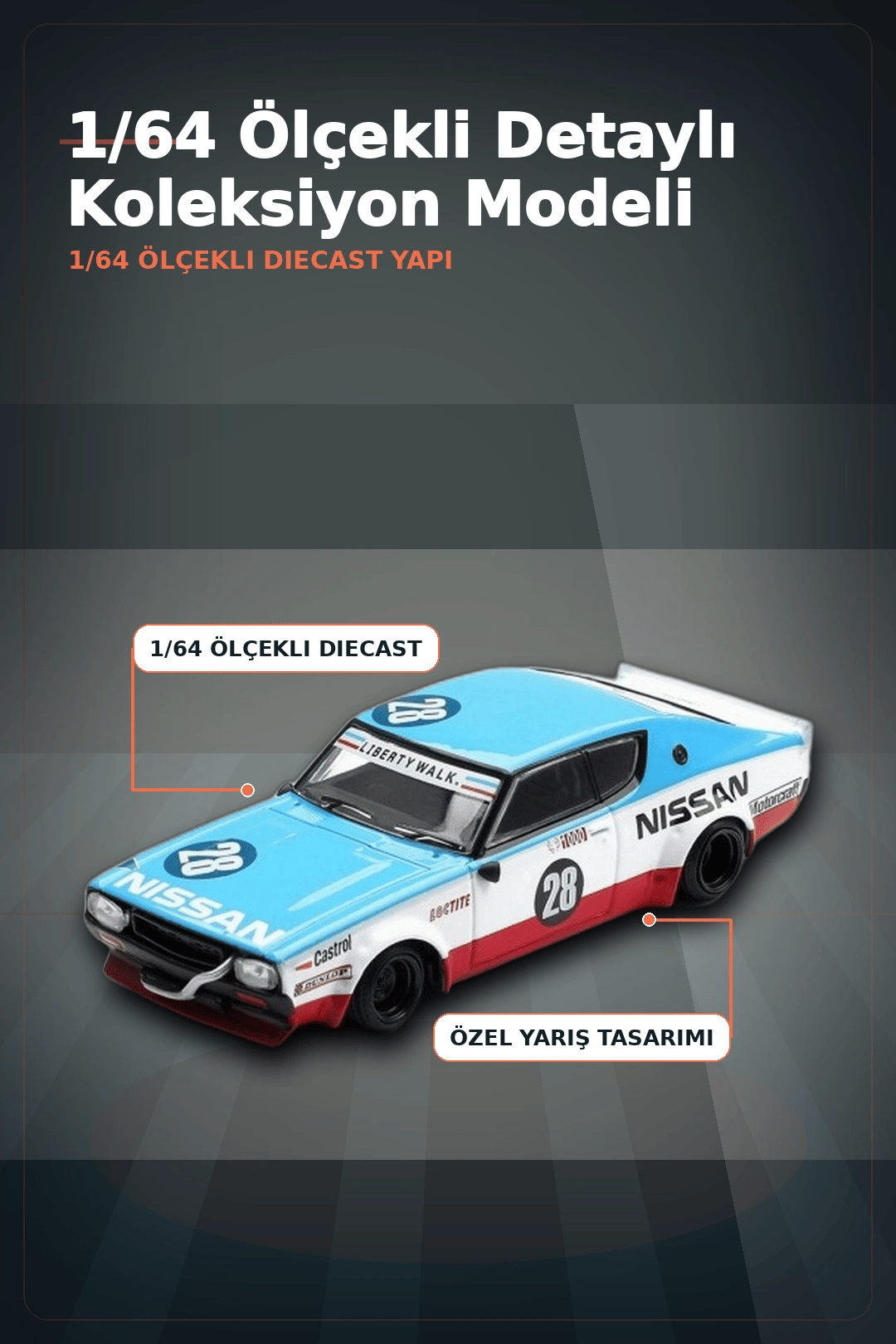 Detaylı 1/64 Diecast Nissan Skyline Kenmeri Liberty Walk Yarış Arabası Modeli BX-313382