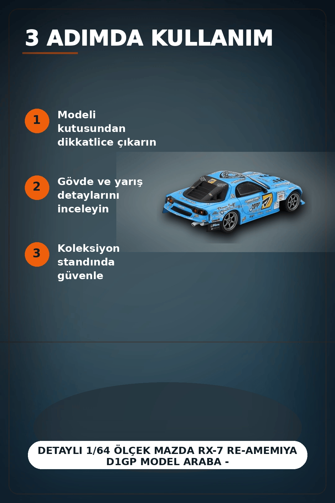 Detaylı 1/64 Ölçek Mazda RX-7 RE-Amemiya D1GP Model Araba - Koleksiyonluk Diecast Oyuncak BX-313378