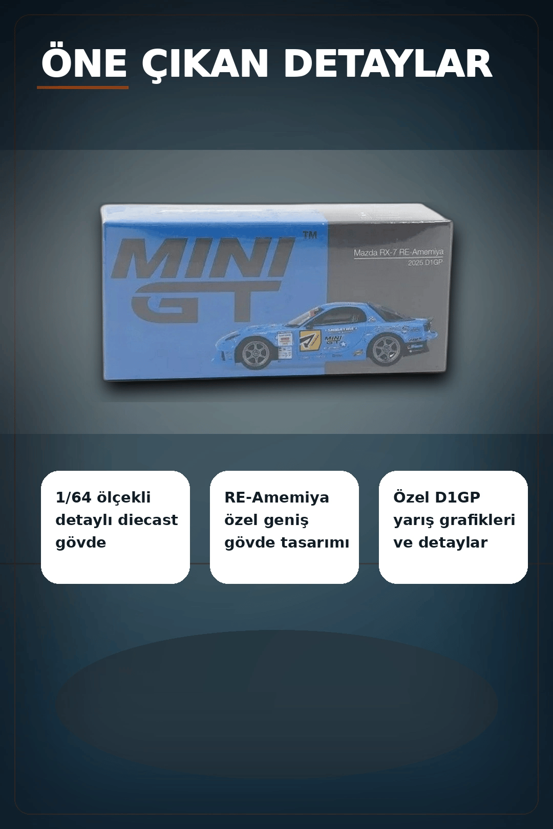 Detaylı 1/64 Ölçek Mazda RX-7 RE-Amemiya D1GP Model Araba - Koleksiyonluk Diecast Oyuncak BX-313378