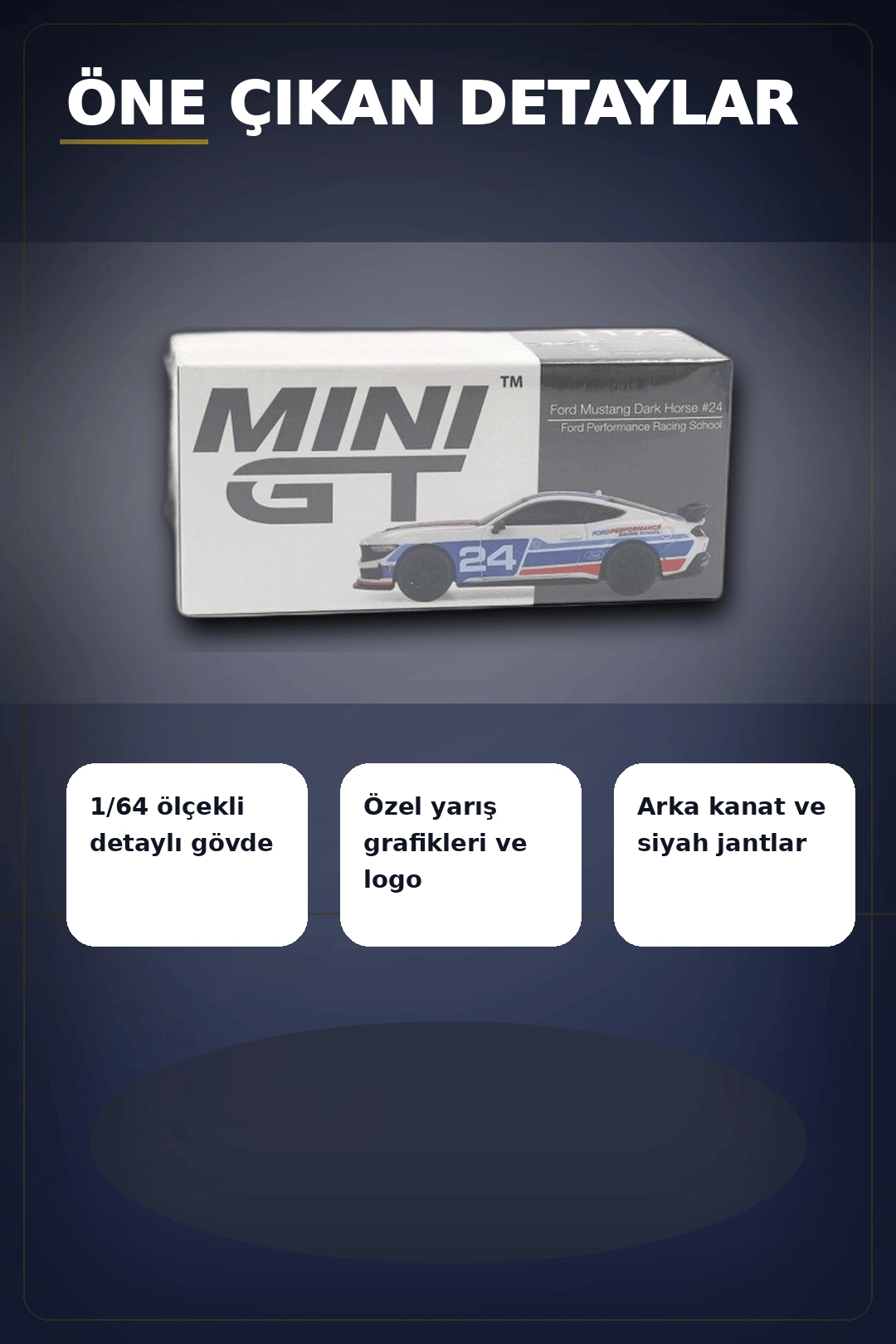 Detaylı 1/64 Ölçekli Ford Mustang Dark Horse Yarış Arabası Modeli - #24 Takım Aracı BX-313380