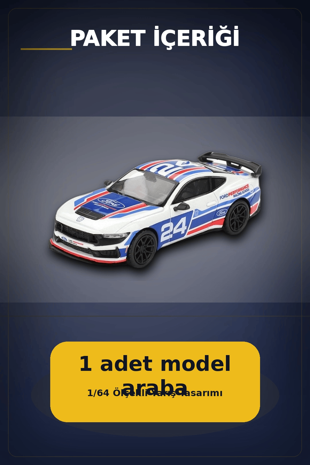 Detaylı 1/64 Ölçekli Ford Mustang Dark Horse Yarış Arabası Modeli - #24 Takım Aracı BX-313380