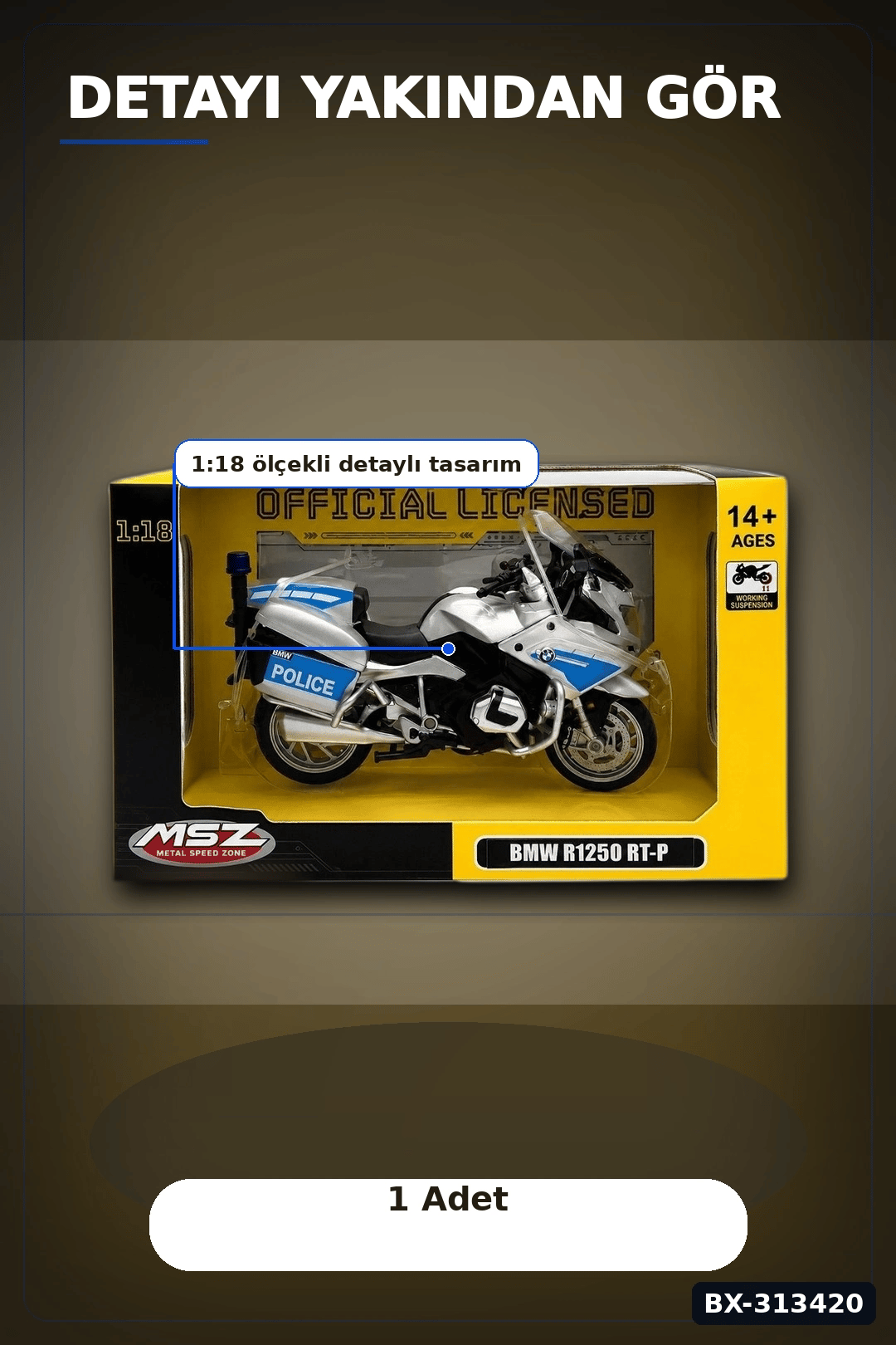 Die-Cast 1:18 Ölçekli Alman Polis BMW R1250RT Motosiklet Modeli 1 Adet BX-313420
