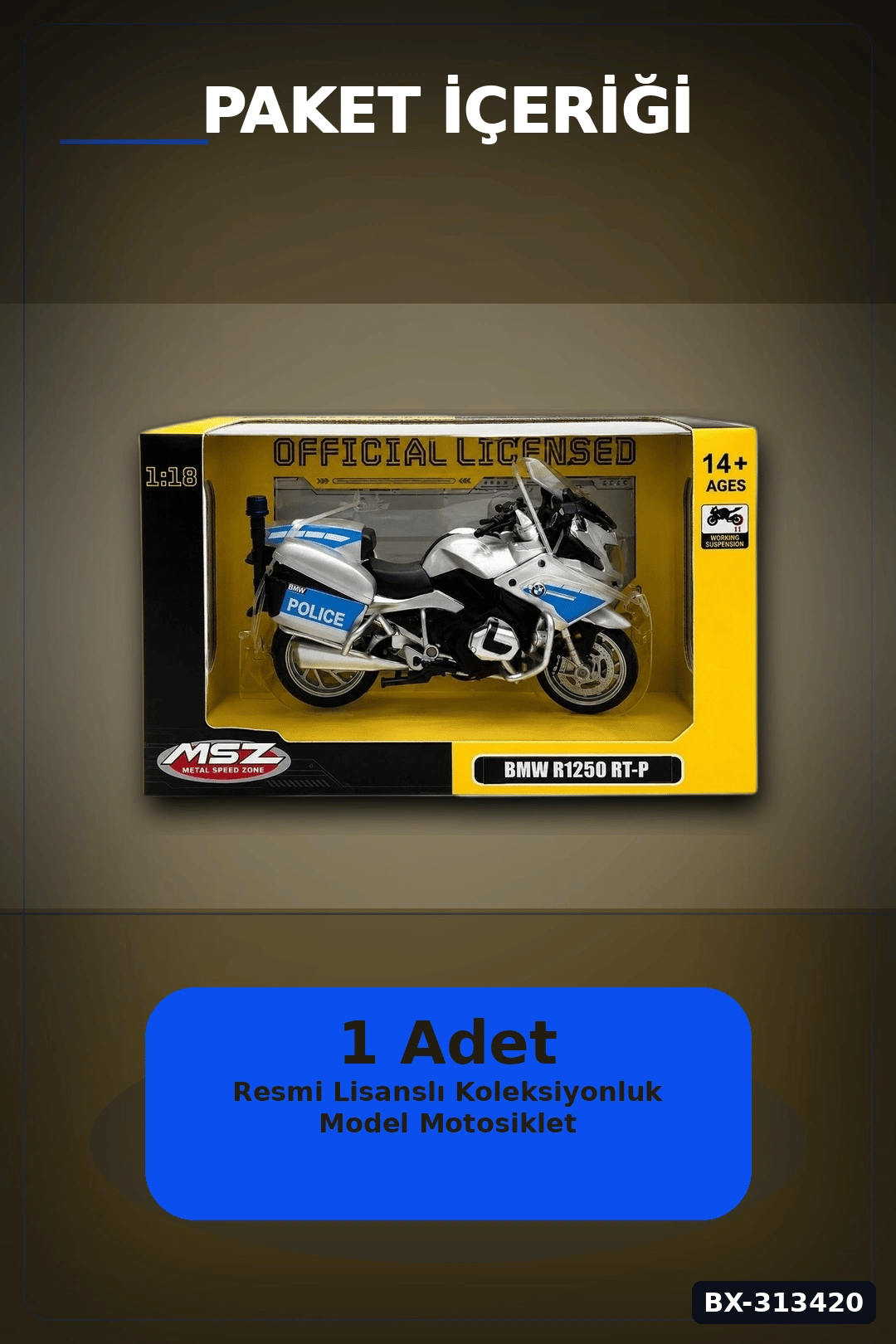 Die-Cast 1:18 Ölçekli Alman Polis BMW R1250RT Motosiklet Modeli 1 Adet BX-313420
