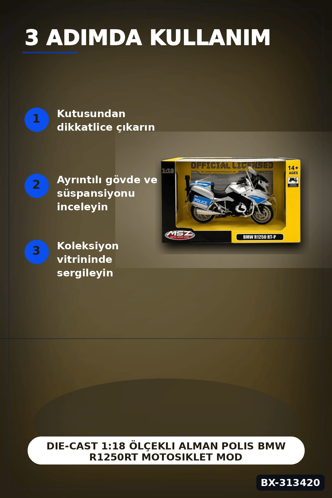 Die-Cast 1:18 Ölçekli Alman Polis BMW R1250RT Motosiklet Modeli 1 Adet BX-313420