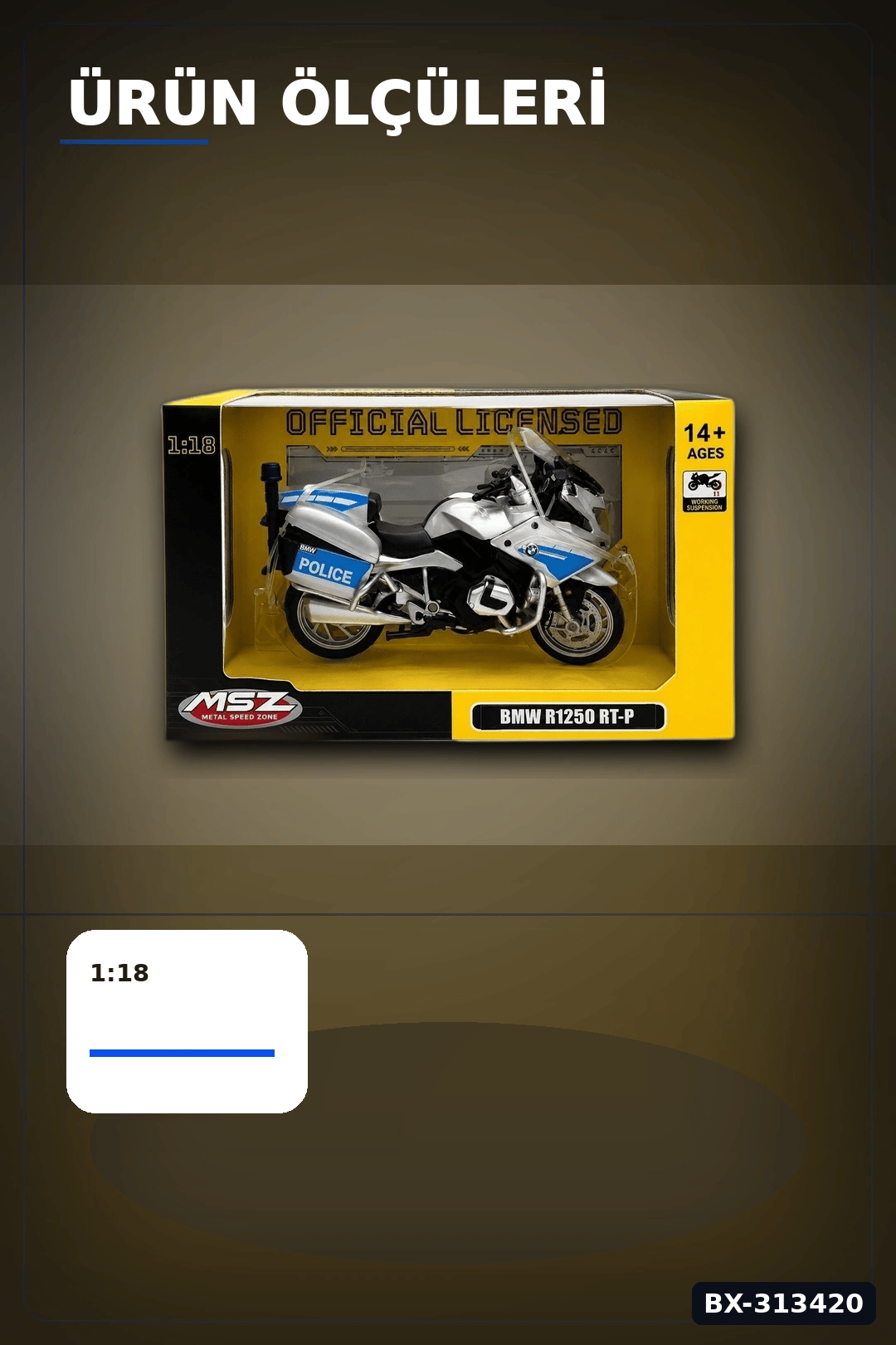 Die-Cast 1:18 Ölçekli Alman Polis BMW R1250RT Motosiklet Modeli 1 Adet BX-313420