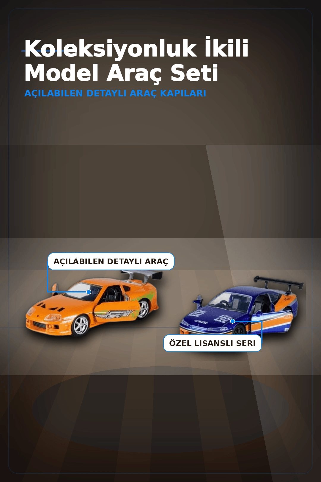 Die-Cast Metal 1:32 13 cm 2001 Nissan Silvia S15 ve Toyota Supra Araba Seti BX-313394