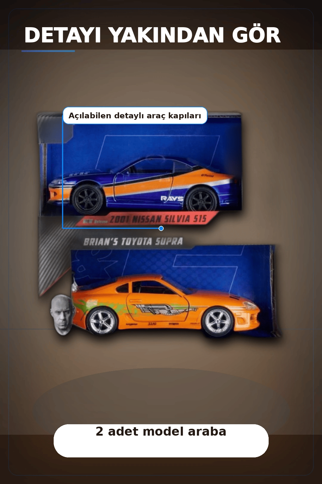 Die-Cast Metal 1:32 13 cm 2001 Nissan Silvia S15 ve Toyota Supra Araba Seti BX-313394