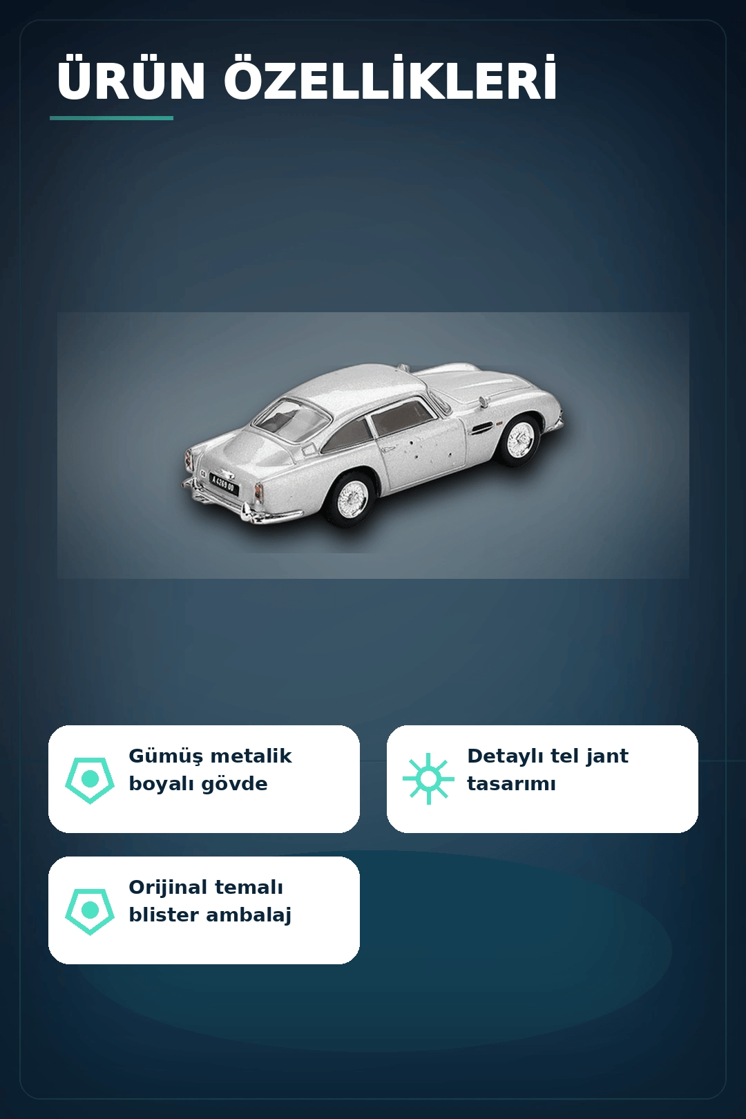 Diecast 1/64 Aston Martin DB5 Skyfall Filmi Model Araba - Koleksiyonluk Blister Paket BX-313406