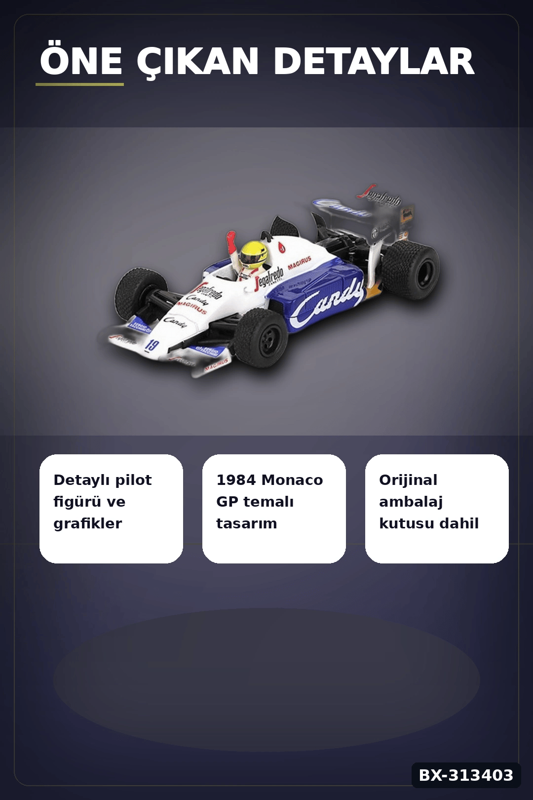 Diecast 1/64 Formula 1 Toleman TG184 Senna 1984 Monaco Podyum Model Araba BX-313403