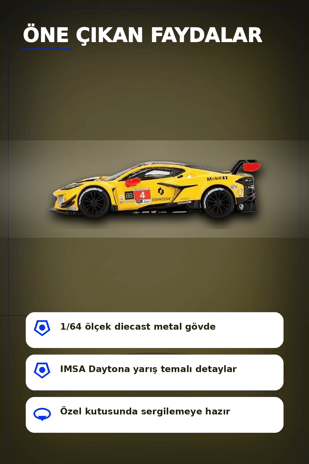 Diecast 1/64 Ölçek Chevrolet Corvette Z06 GT3.R #4 Daytona 24 Saat Yarış Arabası Modeli BX-313327