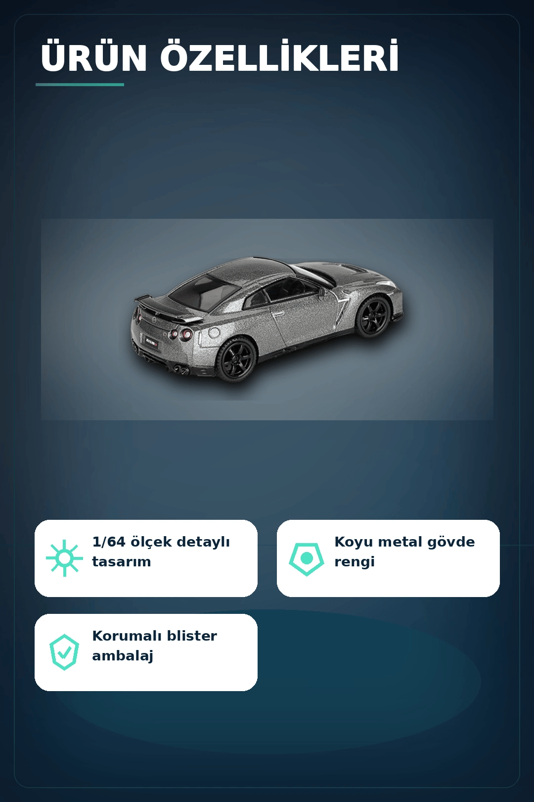 Diecast 1/64 Ölçek Nissan GTR Nismo R35 CRS Dark Metal Blister Paket Model Araba BX-313359