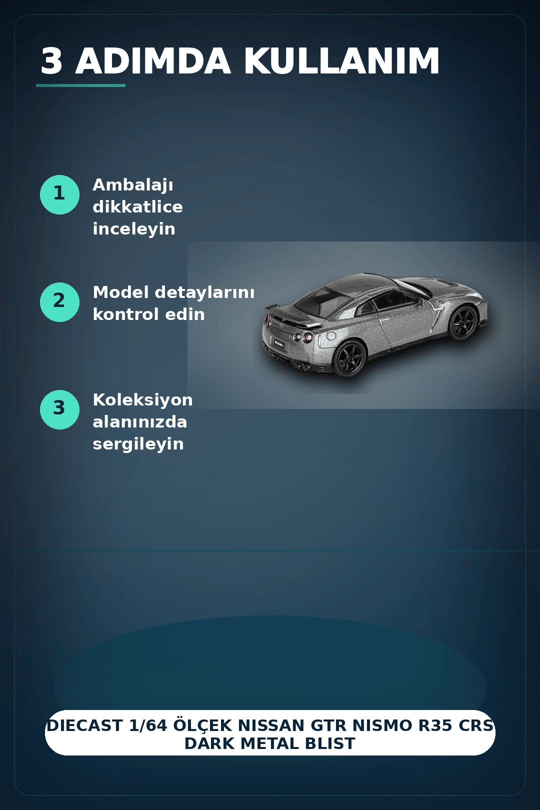 Diecast 1/64 Ölçek Nissan GTR Nismo R35 CRS Dark Metal Blister Paket Model Araba BX-313359
