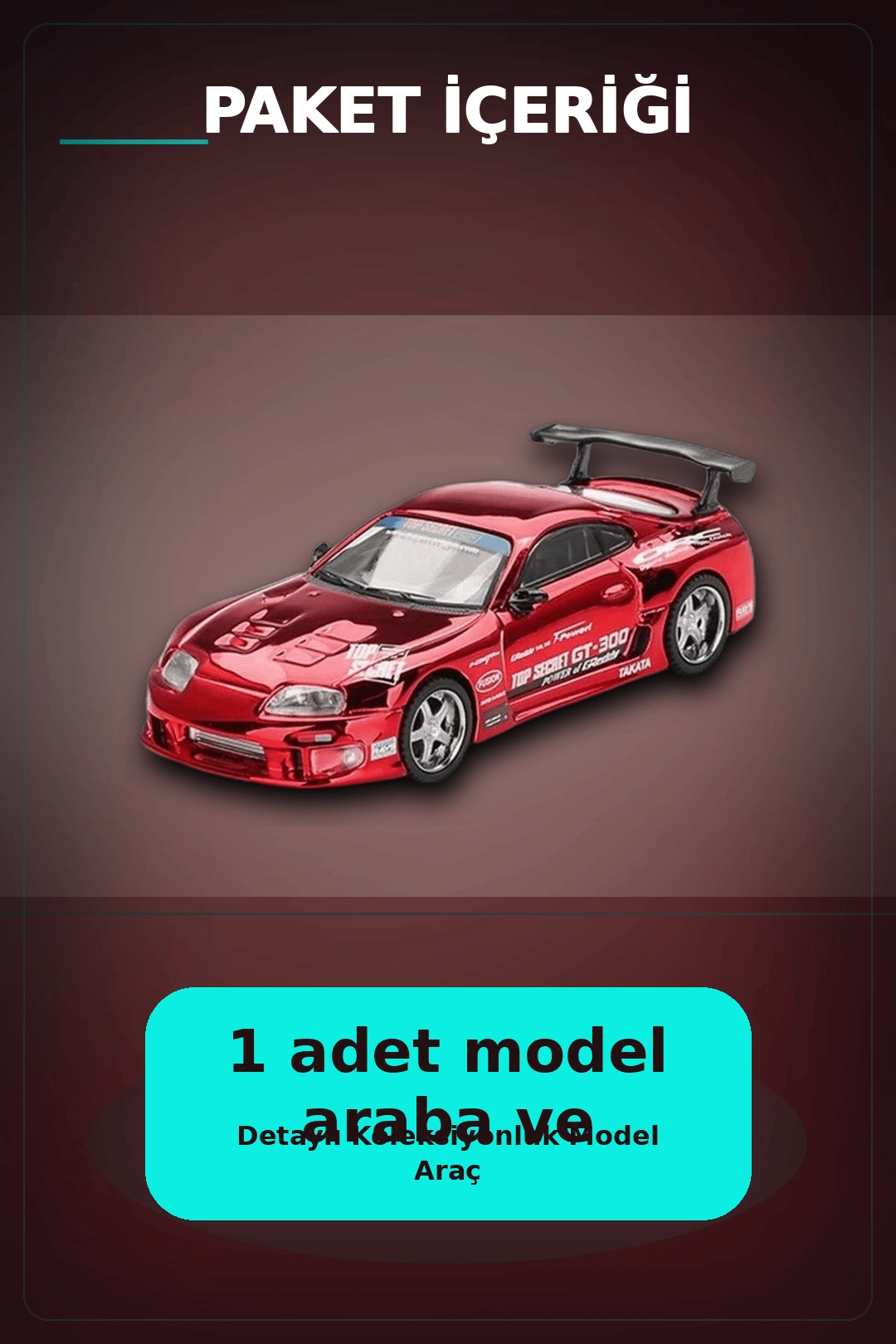 Diecast 1/64 Toyota Supra A80 Top Secret GT-300 Kırmızı Krom Model Araba BX-313385