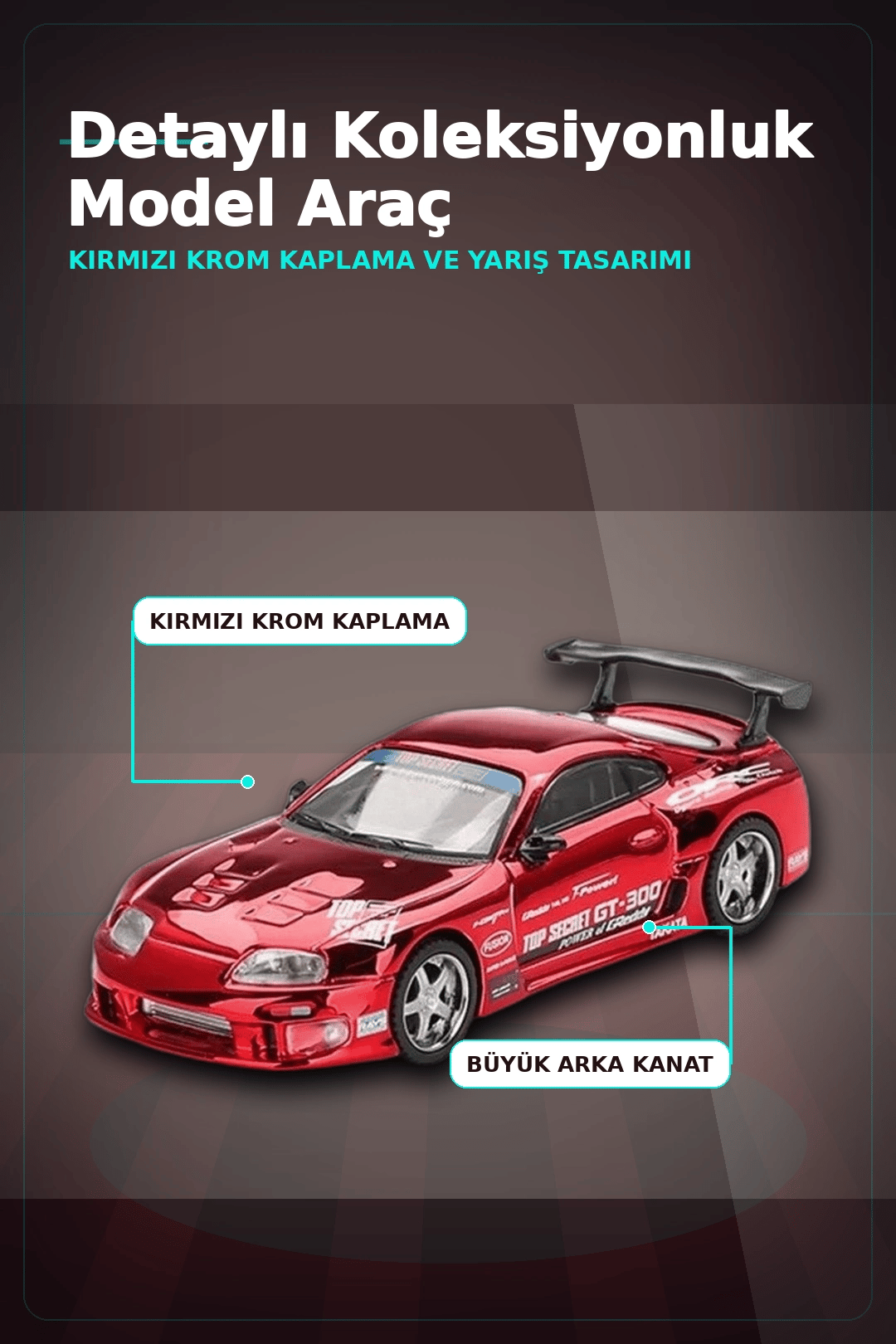 Diecast 1/64 Toyota Supra A80 Top Secret GT-300 Kırmızı Krom Model Araba BX-313385