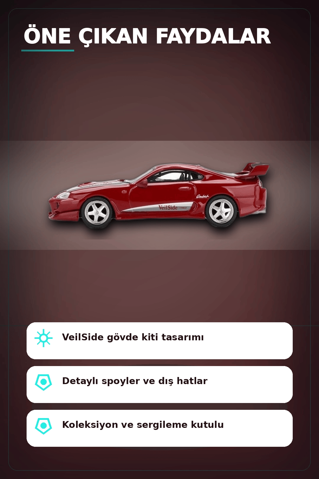 Diecast 1/64 VeilSide Combat V-I Toyota Supra Kırmızı Model Araba - Tekli Kutu BX-313405