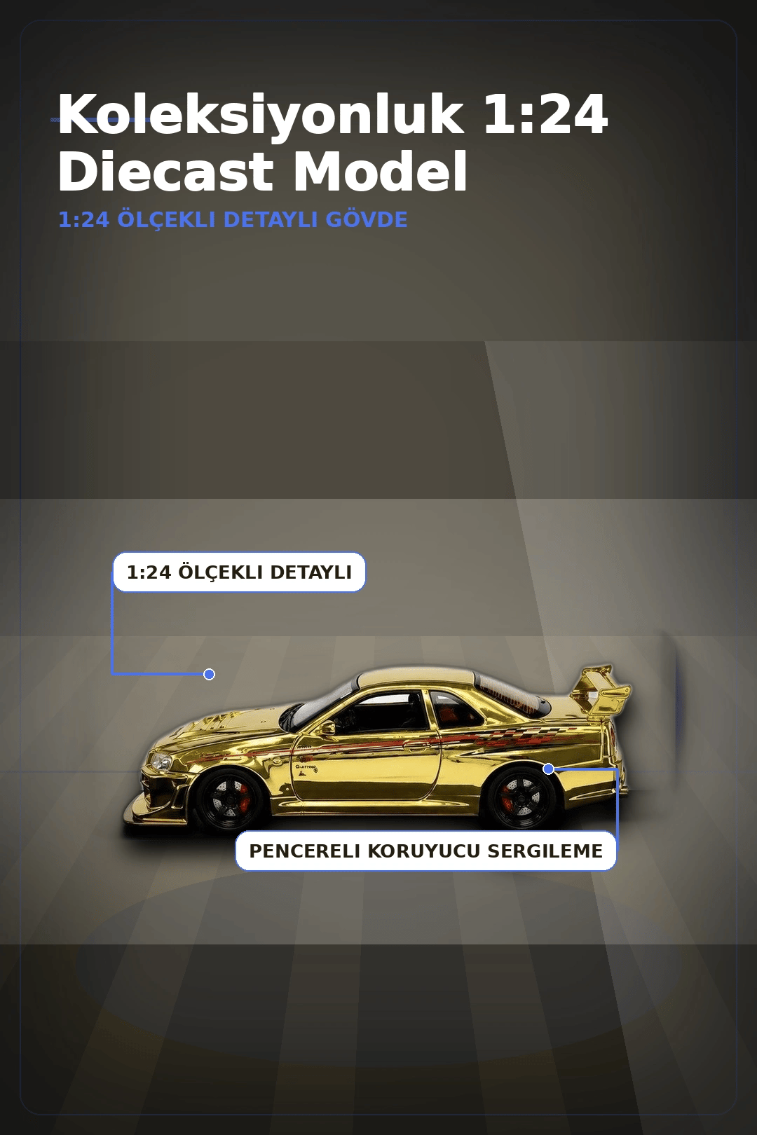 Diecast Metal 1/24 R34 GTR Model Araba - 14 Yaş ve Üzeri Koleksiyon İçin Tekli Paket BX-313407