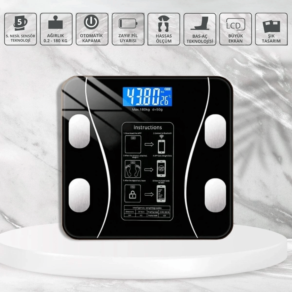 Dijital Baskül Yağ Ölçer Fonksiyonlu Akıllı Baskül Bluetooth Bağlantılı Tartı Bx40