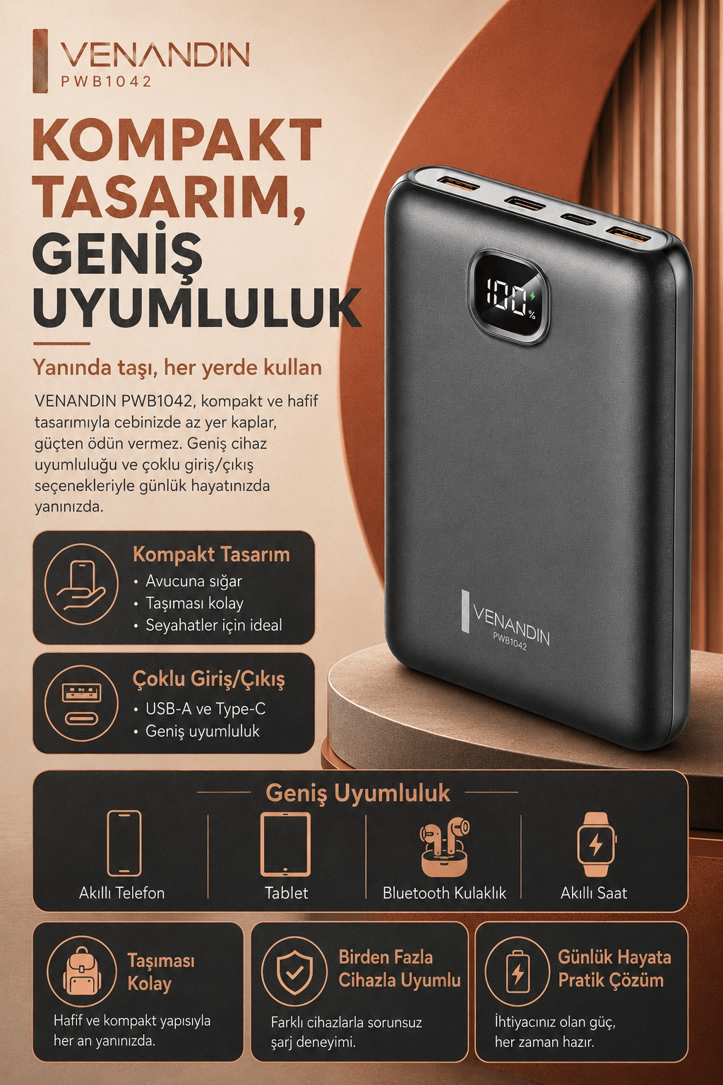 Dijital Ekranlı 10000 mAh Taşınabilir Harici Şarj Cihazı Hızlı Dolumlu