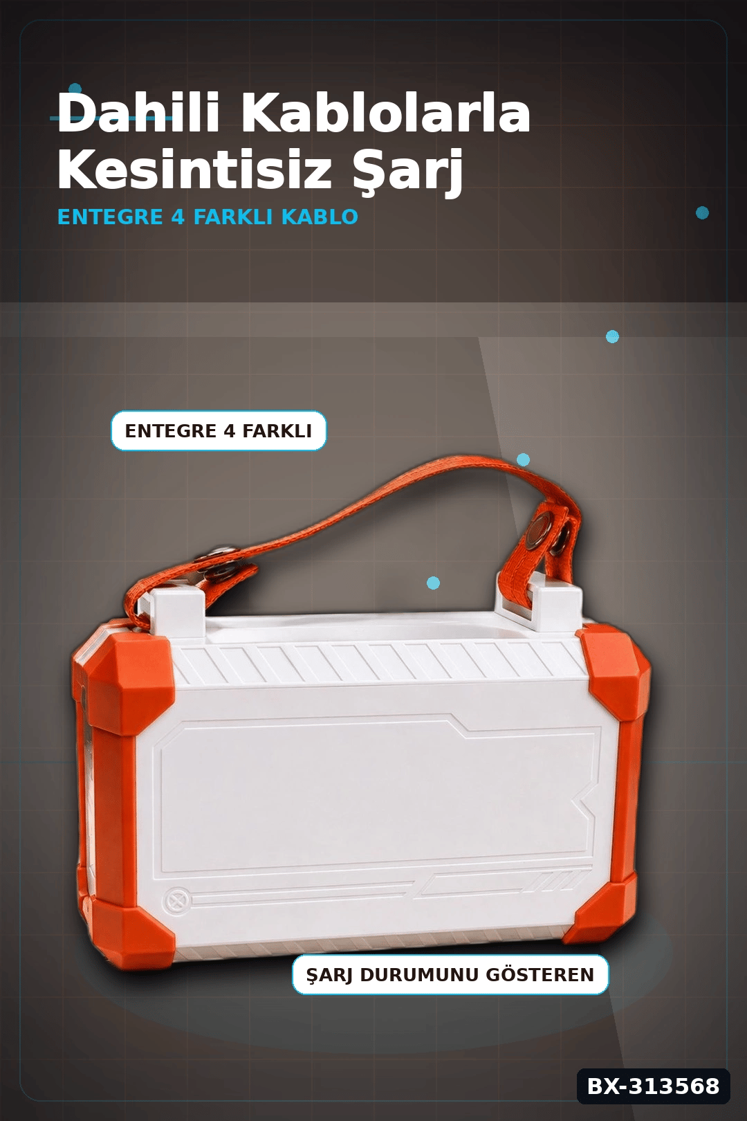 Dijital Ekranli 60000mAh 4 Kablolu Powerbank 22.5W Hizli Sarj Coklu Cikisli BX-313568