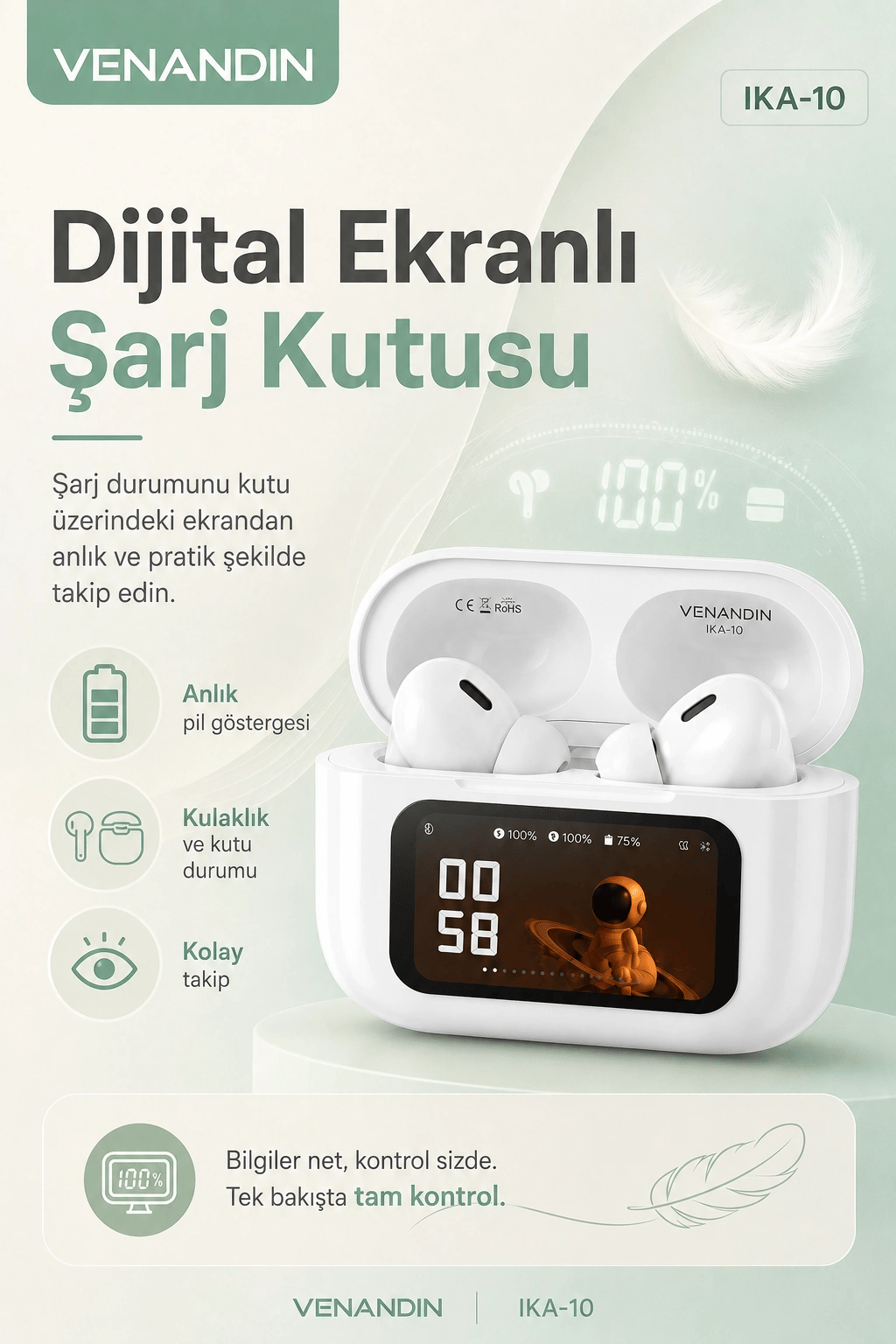 Dijital Ekranlı Şarj Kutulu Kablosuz Kulaklık Müzik Arama Ve Günlük Kullanım İçin