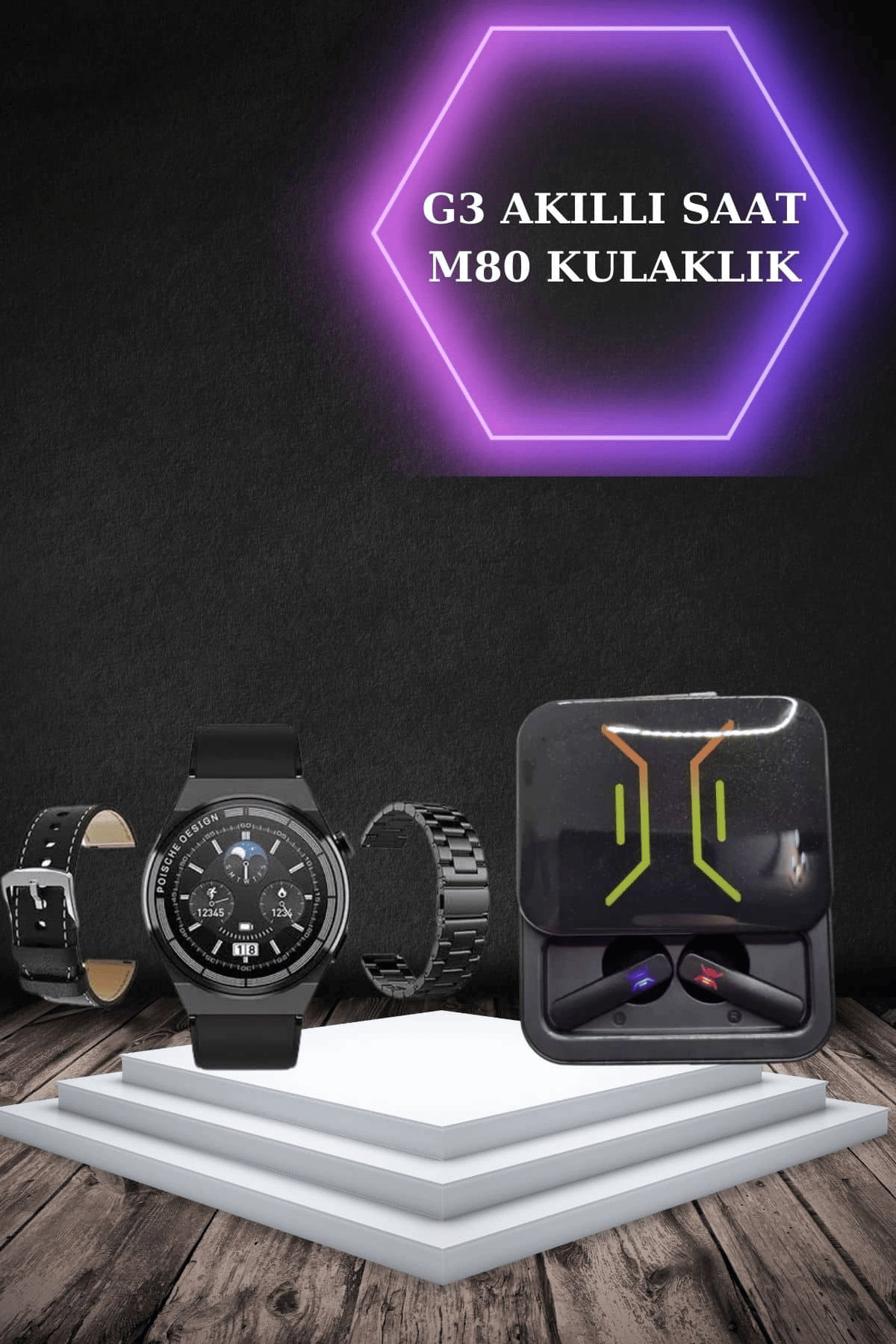 Dijital Göstergeli Bluetooth Kulaklık ve Bildirim Görebilen Akıllı Saat Alarm ve Titreşim