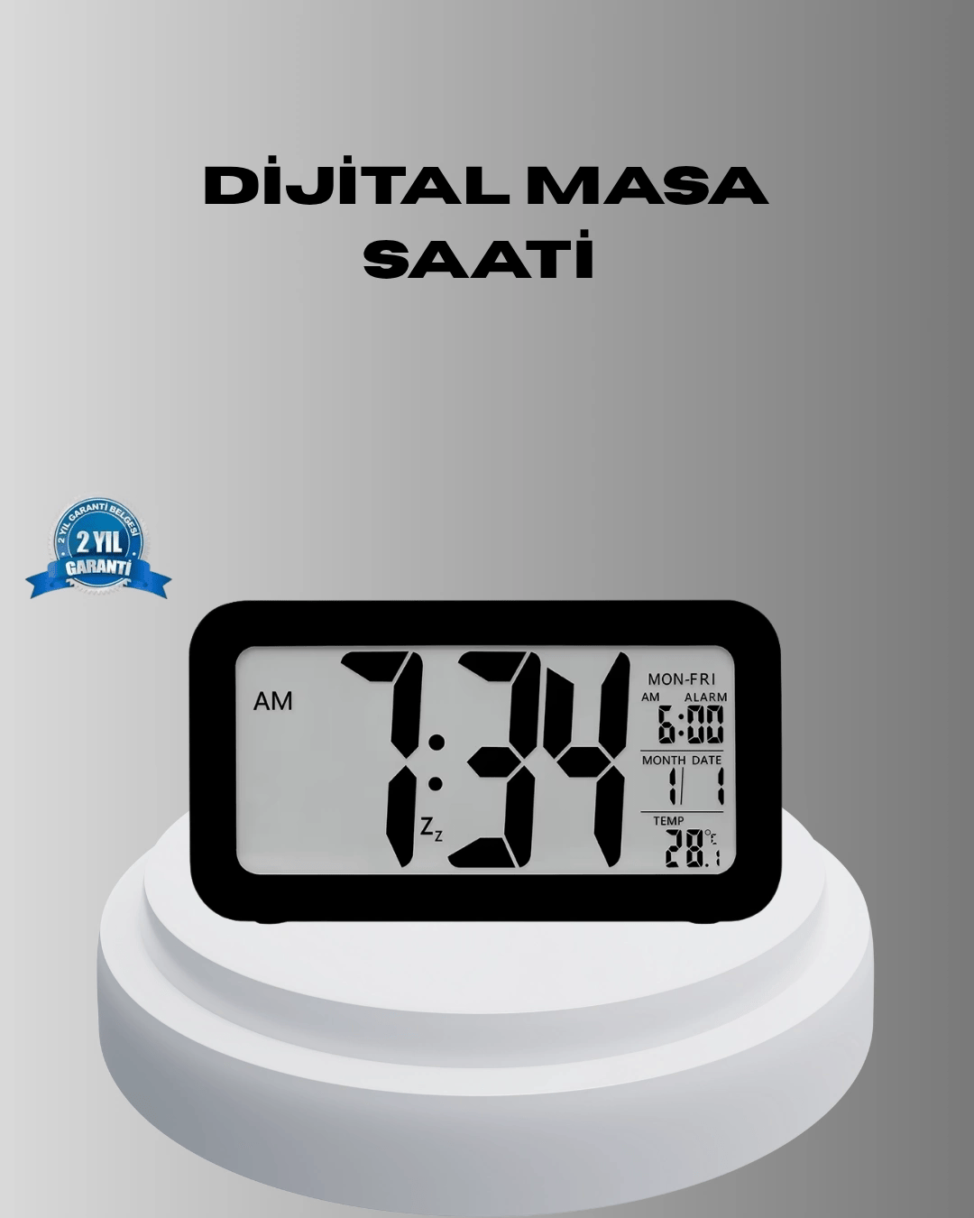 Dijital Masa Saati Sensörlü Aydınlatmalı Alarm ve Sıcaklık Ölçerli