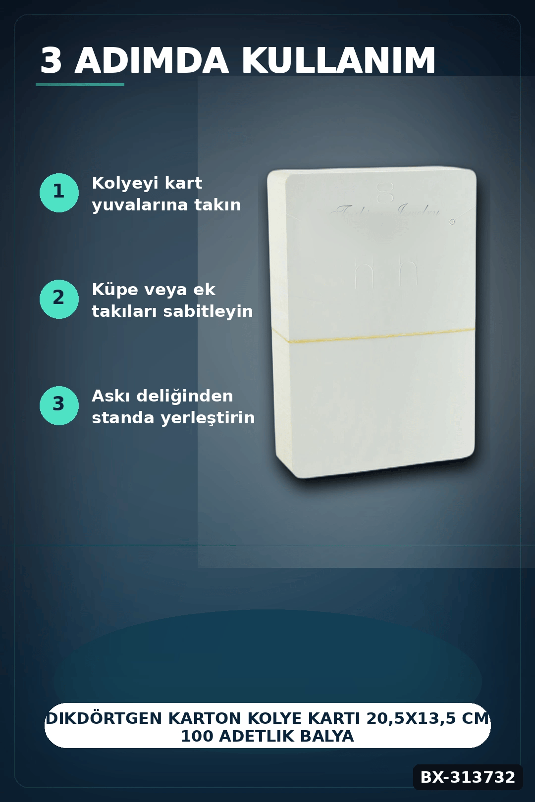 Dikdörtgen Karton Kolye Kartı 20,5x13,5 cm 100 Adetlik Balya Takı Askısı BX-313732