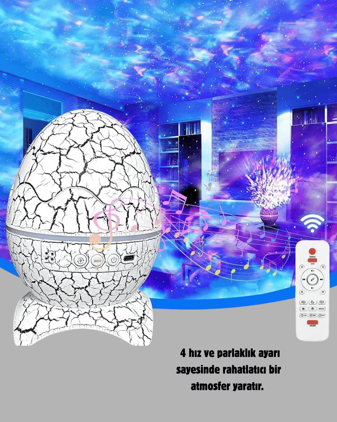 Dinozor Yumurta Gece Lambası Projektör – 14 Renk Seçeneği