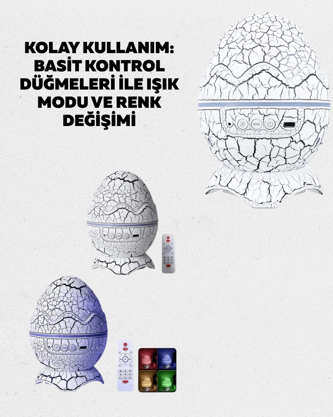 Dinozor Yumurtası Tasarımlı Gece Lambası – Müzik ve Işık Senkronizasyonlu