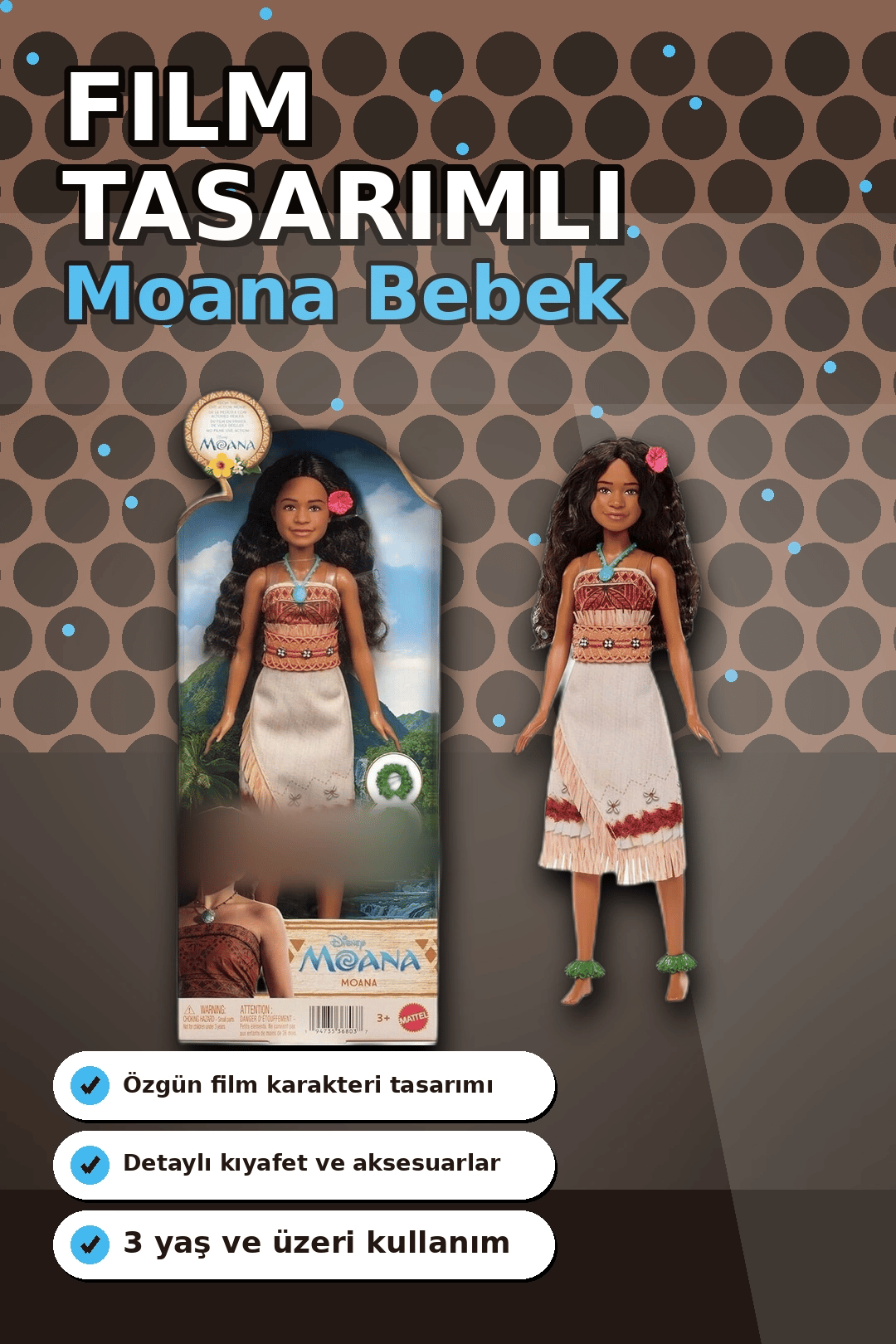 Disney Moana Live Action Film Karakteri 32 cm Bebek Oyuncak, 3-6 Yas Cocuk Hediyesi BX-313367