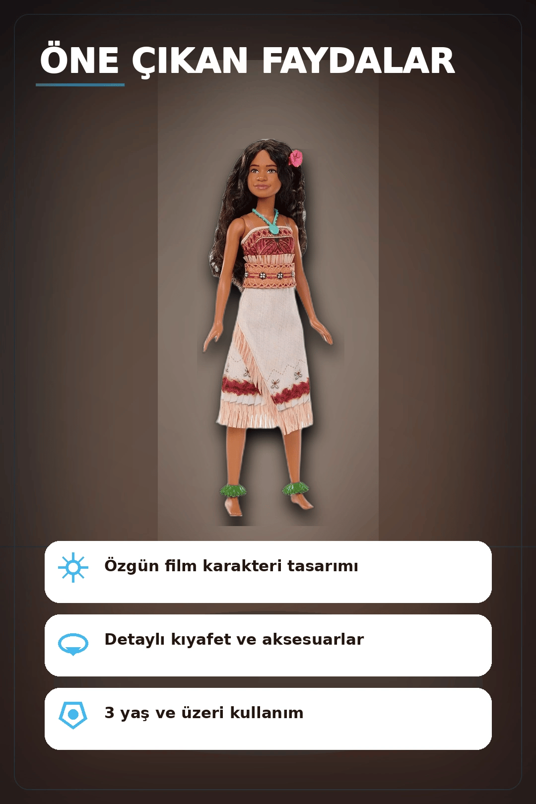 Disney Moana Live Action Film Karakteri 32 cm Bebek Oyuncak, 3-6 Yas Cocuk Hediyesi BX-313367