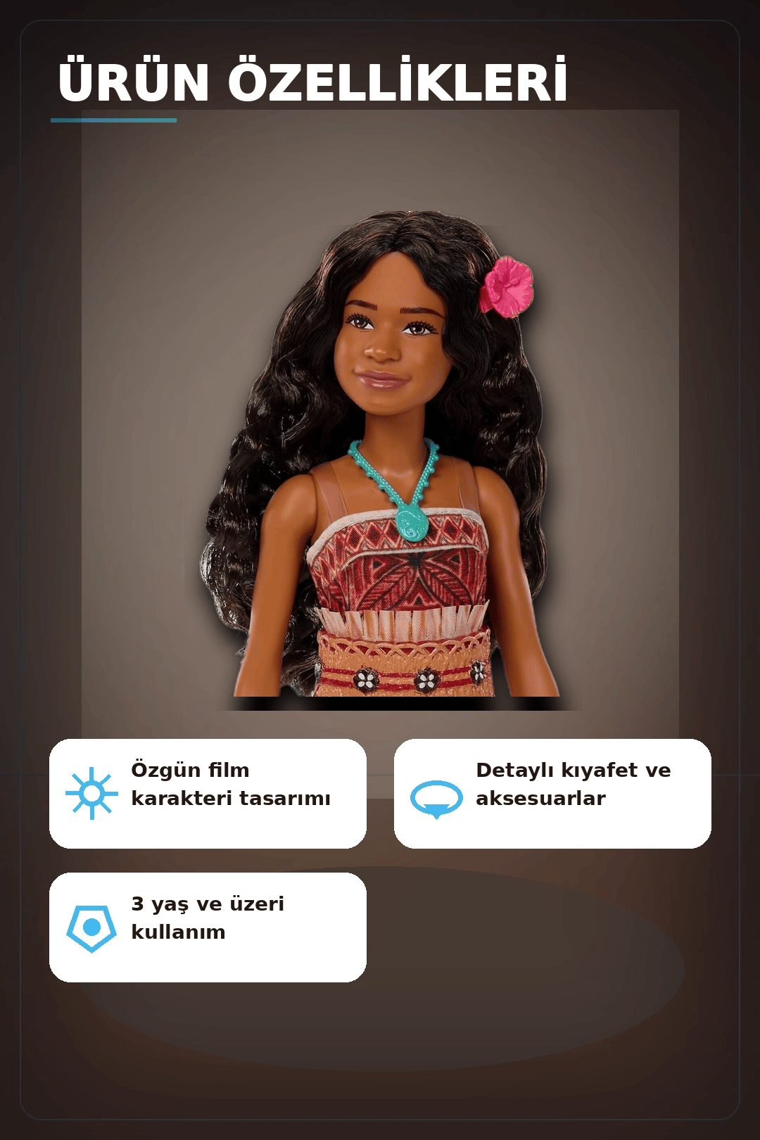 Disney Moana Live Action Film Karakteri 32 cm Bebek Oyuncak, 3-6 Yas Cocuk Hediyesi BX-313367