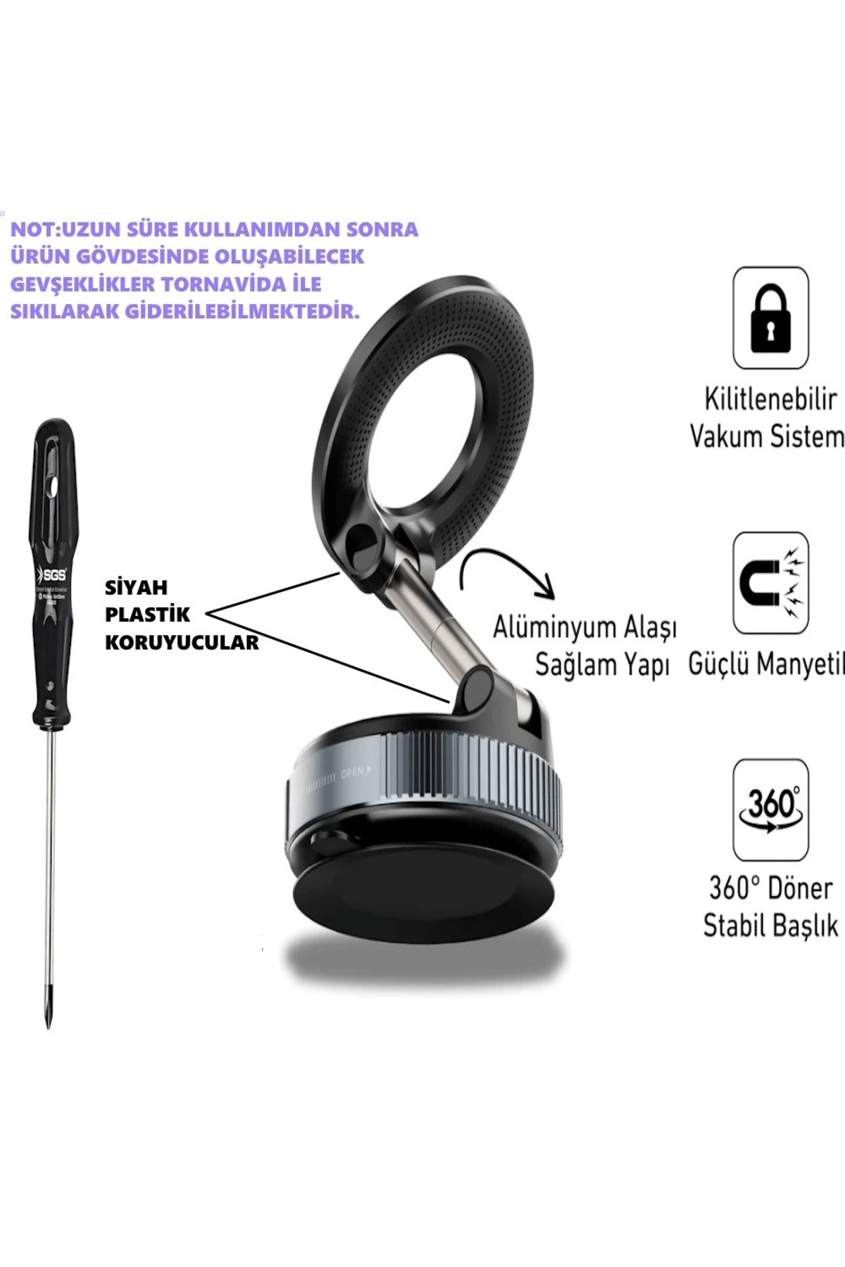 Dönebilen 360 Ayarlanabilir Araç Içi Tutucu Kullanılabilen Vakumlu Magsafe Telefon Tutucu