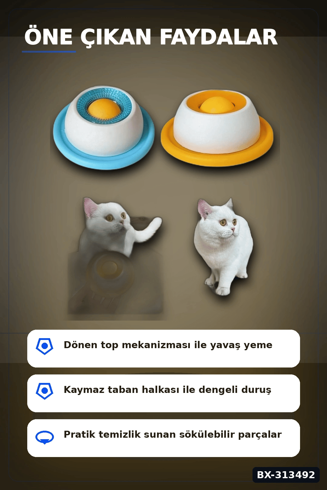 Dönen Toplu 15 cm Yavaş Yeme Kabı - Sıvı Mama ve Ödül İçin, Kedi Köpek Aksesuarı BX-313492