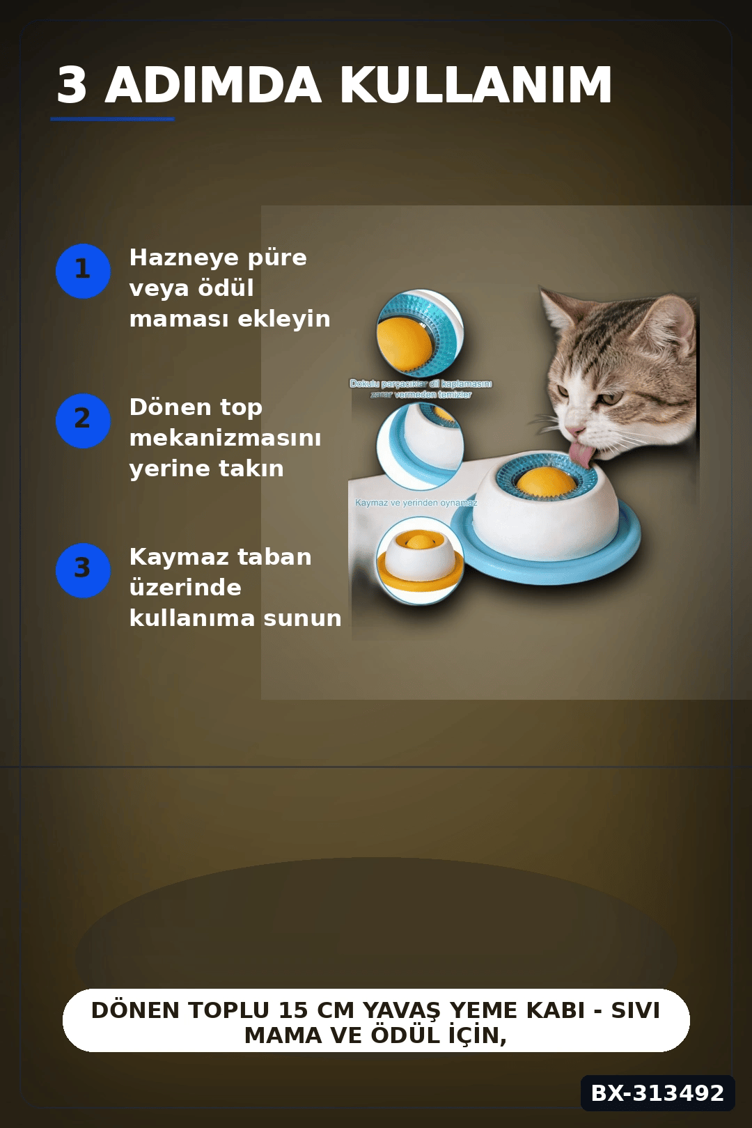 Dönen Toplu 15 cm Yavaş Yeme Kabı - Sıvı Mama ve Ödül İçin, Kedi Köpek Aksesuarı BX-313492