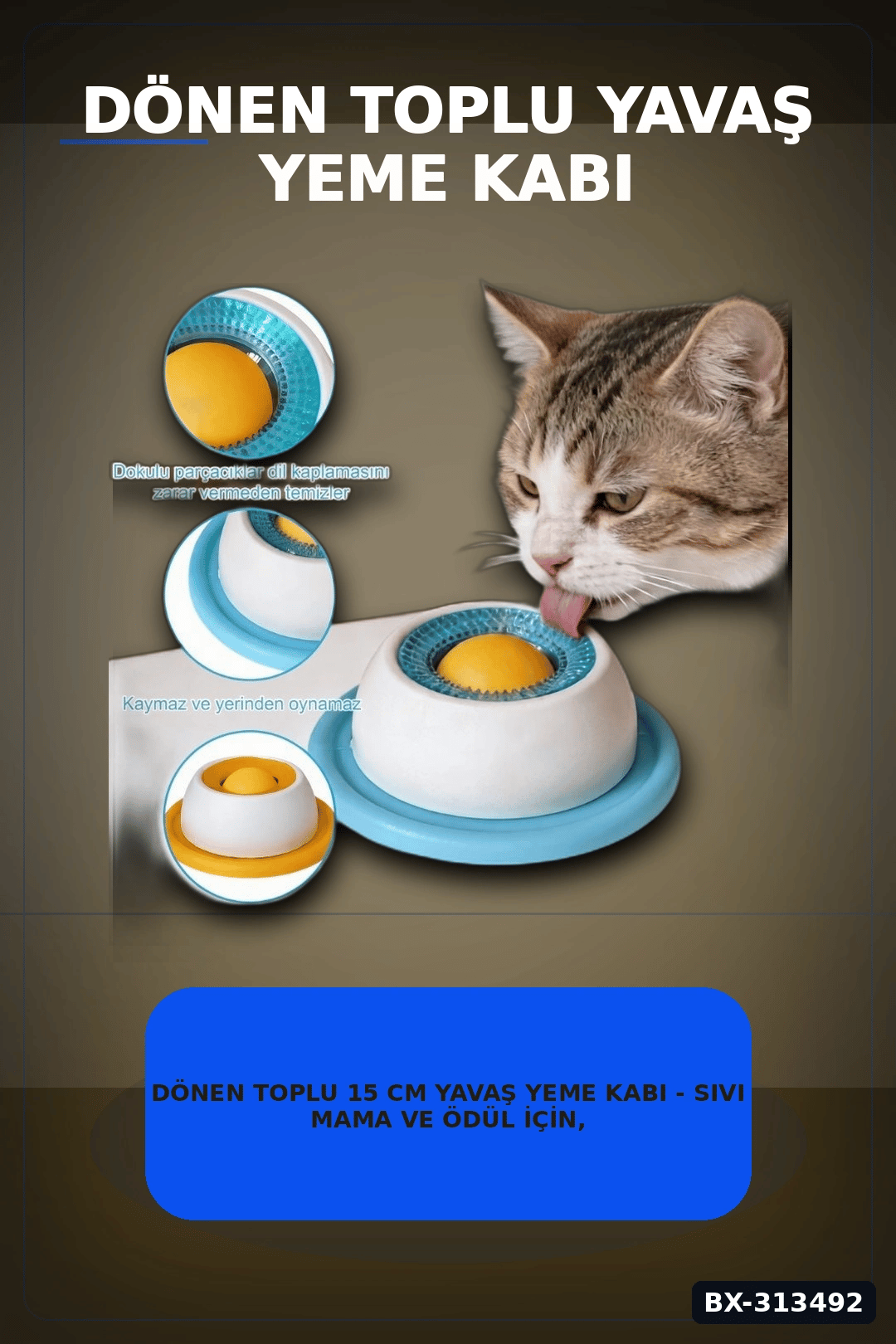 Dönen Toplu 15 cm Yavaş Yeme Kabı - Sıvı Mama ve Ödül İçin, Kedi Köpek Aksesuarı BX-313492