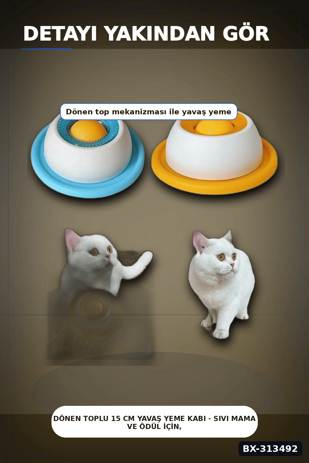 Dönen Toplu 15 cm Yavaş Yeme Kabı - Sıvı Mama ve Ödül İçin, Kedi Köpek Aksesuarı BX-313492