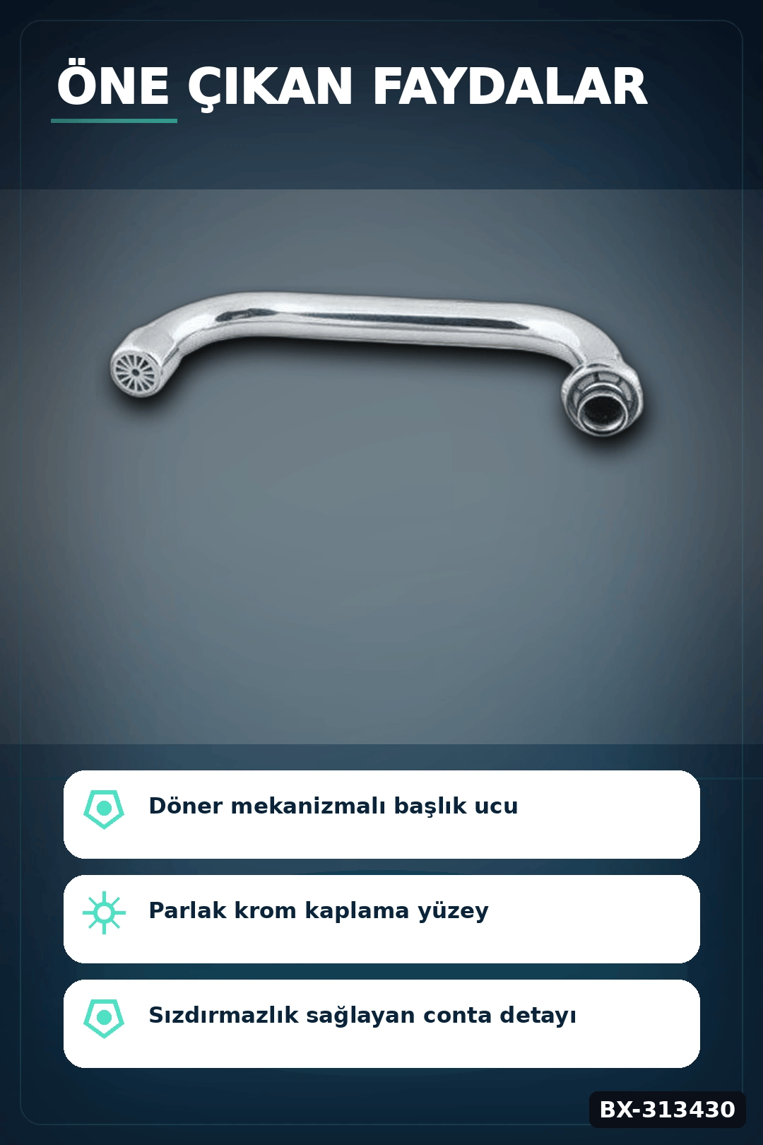 Döner Başlıklı Krom Kuğu Batarya Borusu - 1 Adet Banyo Musluk Aksesuarı BX-313430