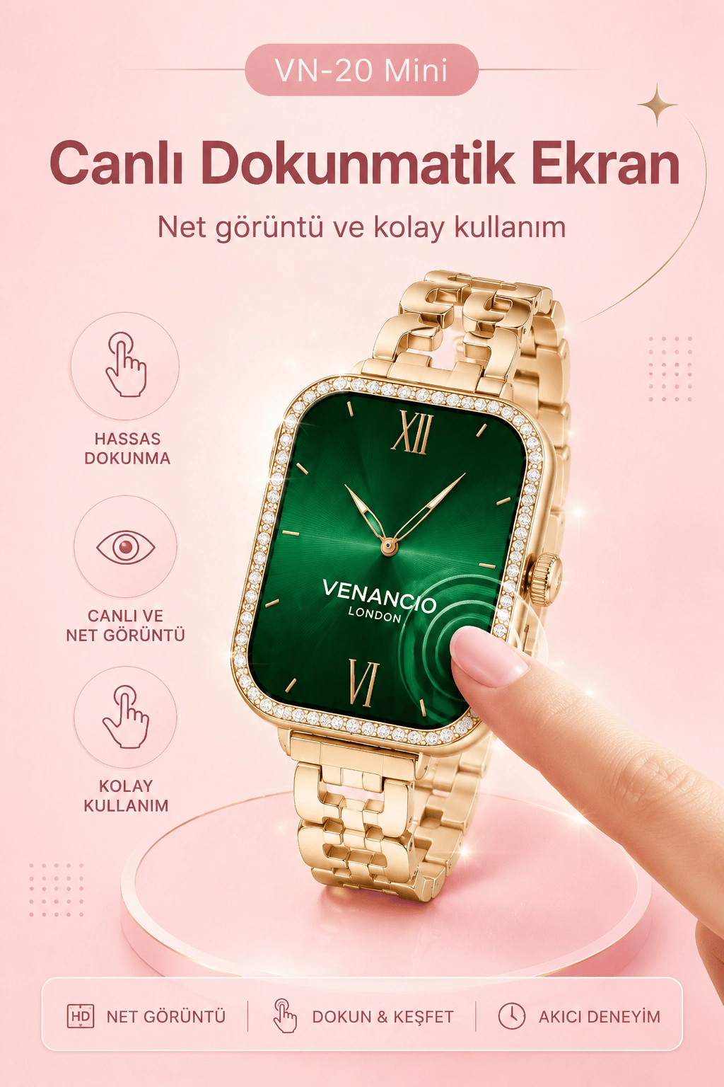 Dört Kordon Seçenekli Mini Akıllı Saat Bildirim Ve Spor Takip Özellikli Kullanım Seti