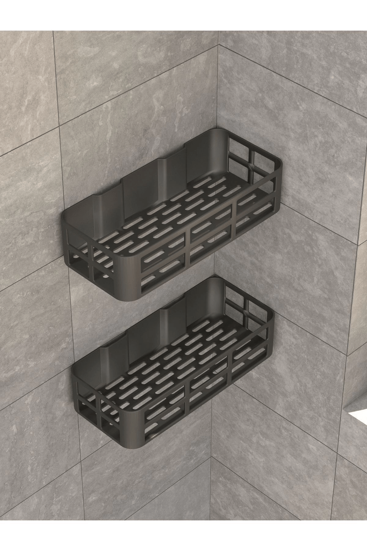 Duş İçi Yapışkanlı Banyo Rafı 2’li Set Delme Yok Güçlü Yapışkan Bantlı Organizer