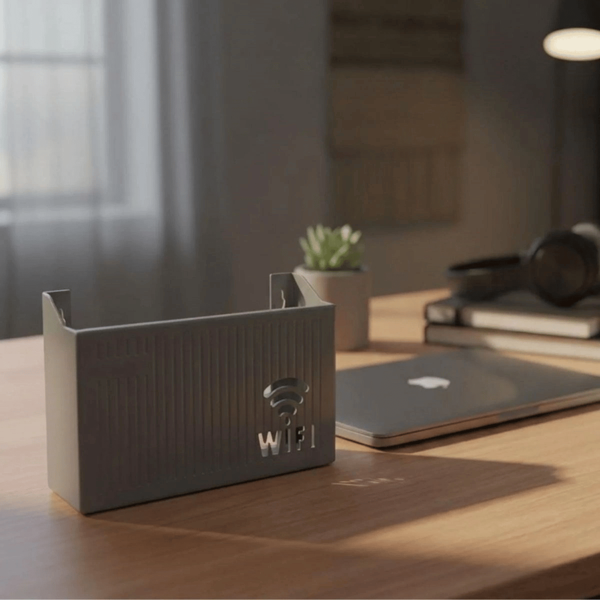 Duvar Tipi Wi-fi Modem Saklama Kutusu(gri) – Kablo Düzenleyici Router Raf Organizer Bx40